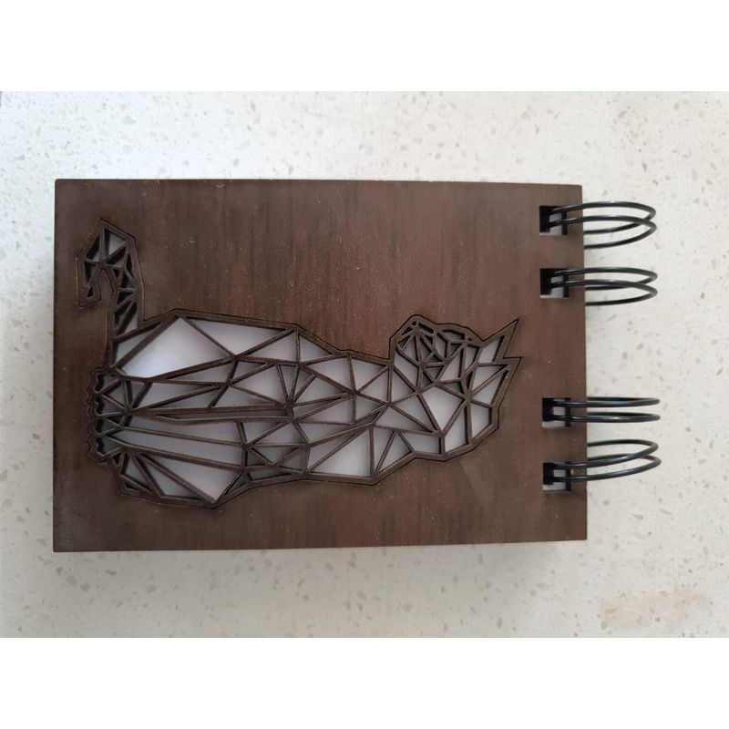 GENERICO - Croquera chica Gato Geométrico con tapa de madera café