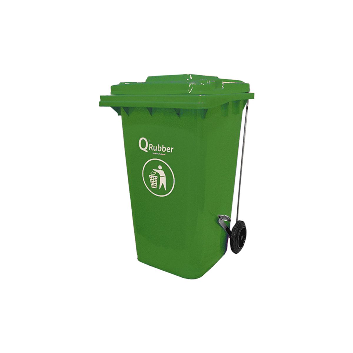 QRUBBER - Basurero Contenedor Basura 240 lts. con pedal verde QRubber