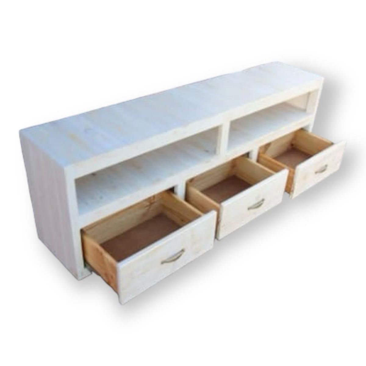 TAIKKEE - RACK RUSTICO 3 CAJONES BLANCO DECAPADO 160X60X40
