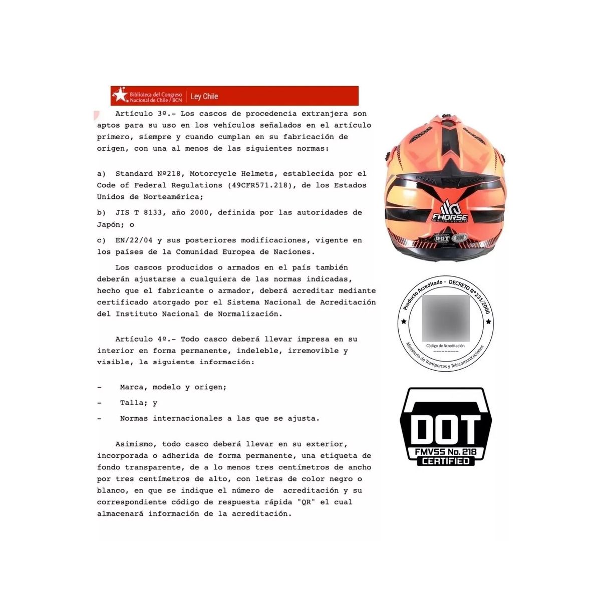 GENERICO - Casco Abatible De Moto Certificado Norma Dot  Fhorse Jh-901
