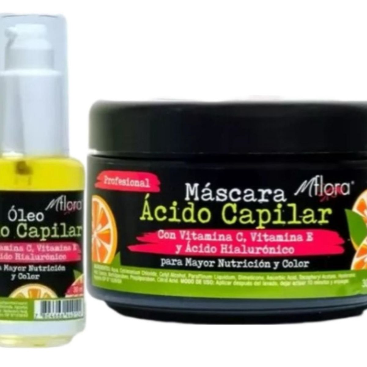 MFLORA - 1 Crema Acido capilar 300 Grs Flora +1 Aceite acido capilar 30ml Flora