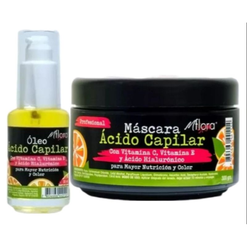 MFLORA - 1 Crema Acido capilar 300 Grs Flora +1 Aceite acido capilar 30ml Flora