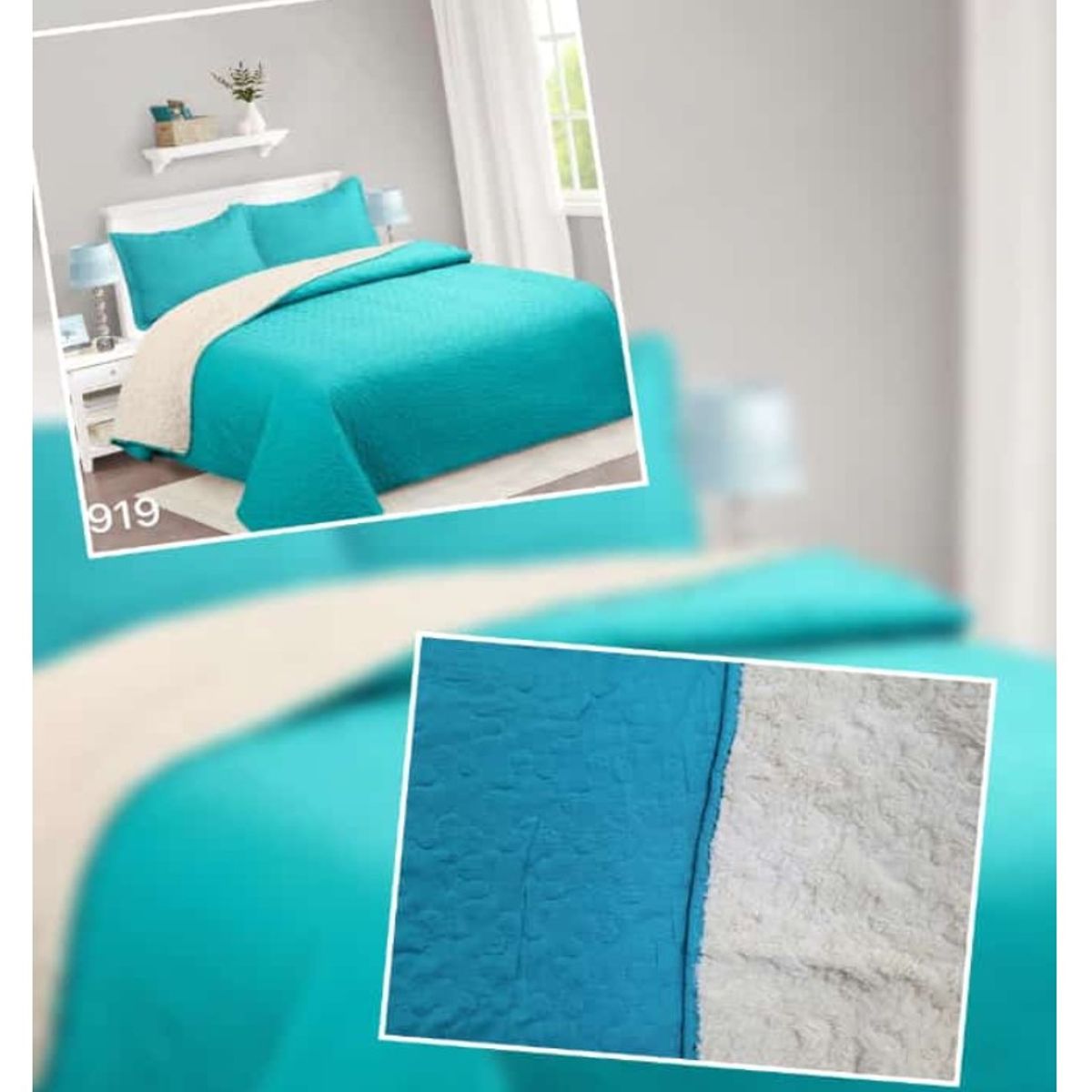 COMPRAPO - Cubrecama Quilt Juvenil Sherpa Chiporro 1.5 Pza. Mod. Turquesa + Funda