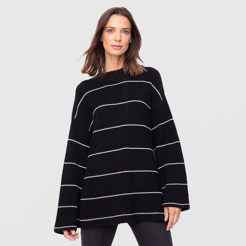 BUBBA - Women Sweater Line White And Black  Black Bubba