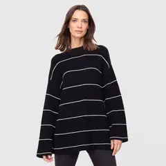 BUBBA - Women Sweater Line White And Black Black