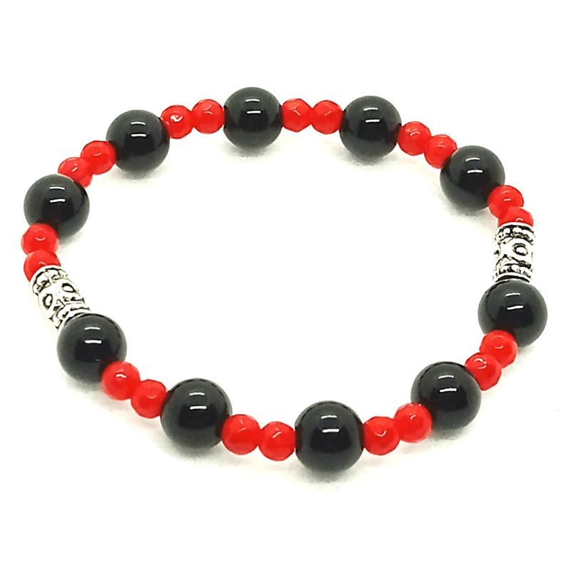 GENERICO - Pulsera Piedra Natural Ónix y Ágata Roja Facetada