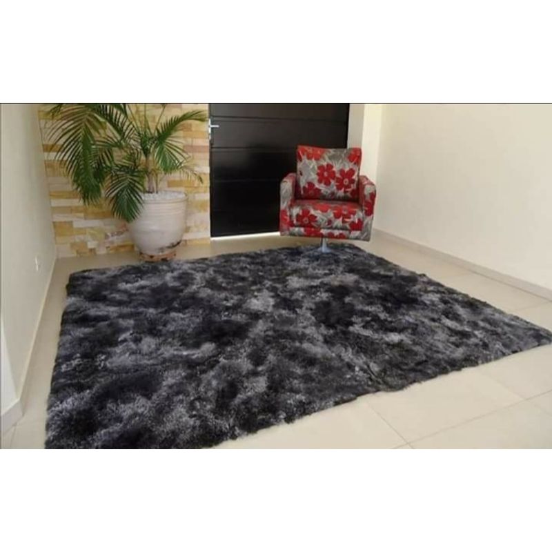 GENERICO - Alfombra peluda de living tipo shaggy 180 x 200 Negro Jaspeado