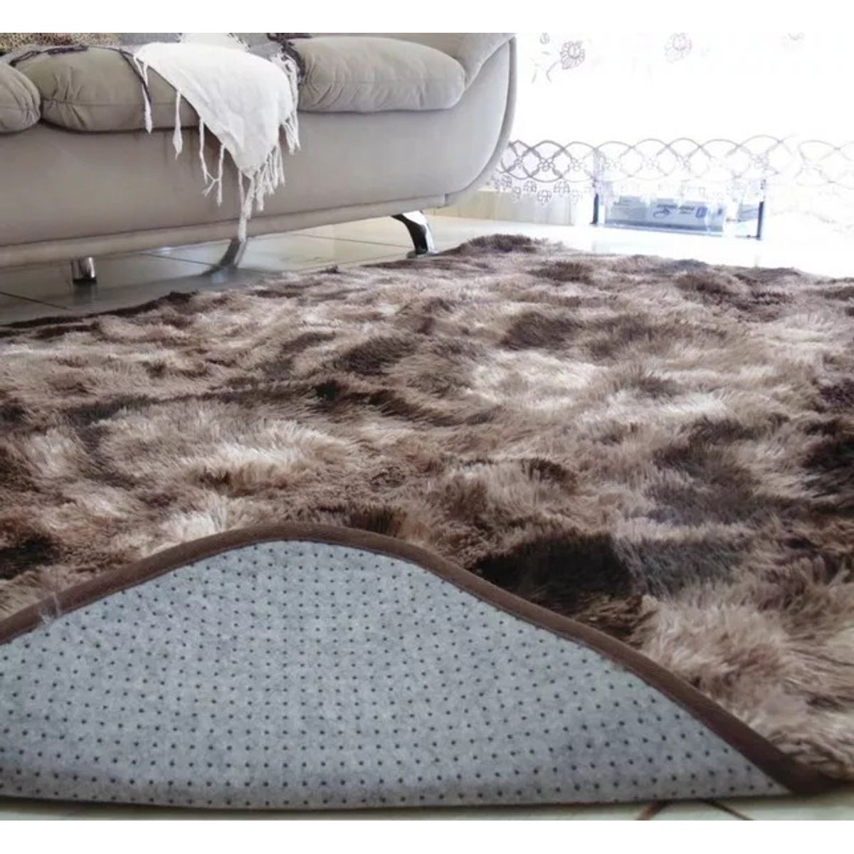 GENERICO - Alfombra peluda de living tipo shaggy 180 x 200 Cafe Jaspeado