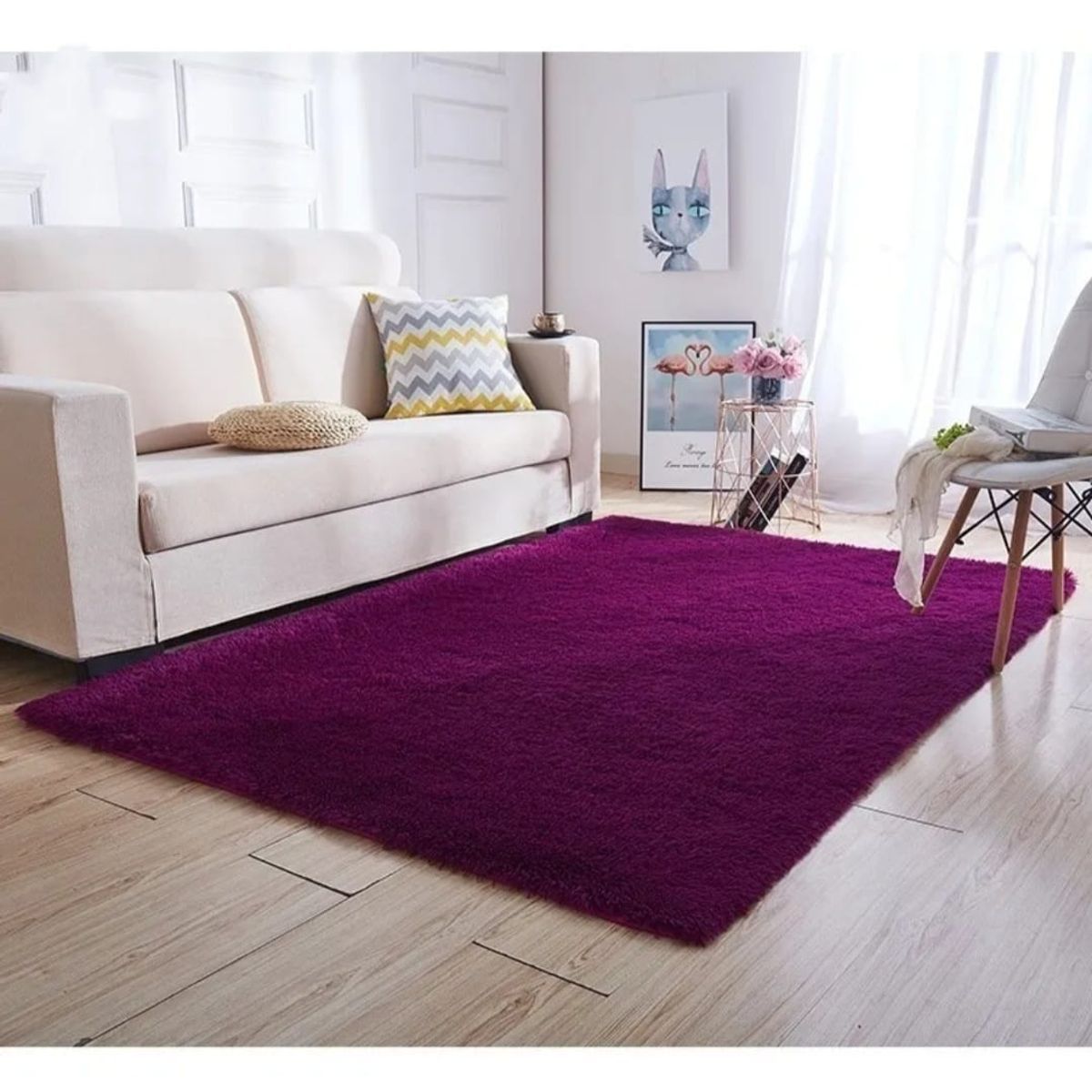GENERICO - Alfombra peluda de living tipo shaggy 180 x 200 Morado