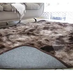 GENERICO - Alfombra peluda de living tipo shaggy 240 x 200 cafe jaspeado