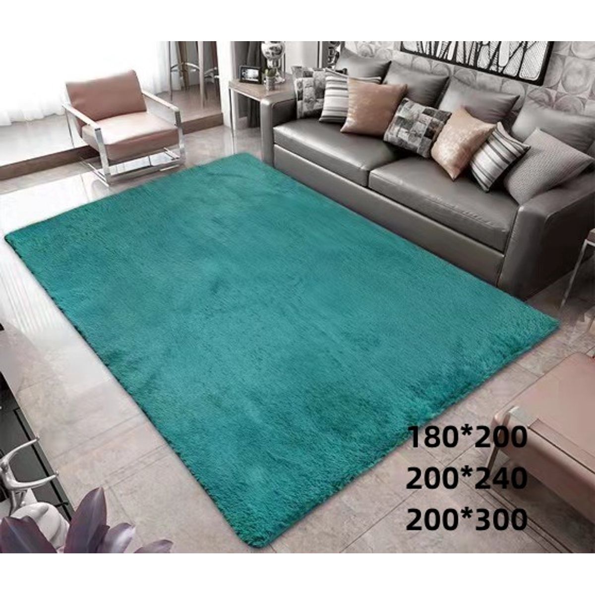 GENERICO - Alfombra peluda de living tipo shaggy 240 x 200 turquesa