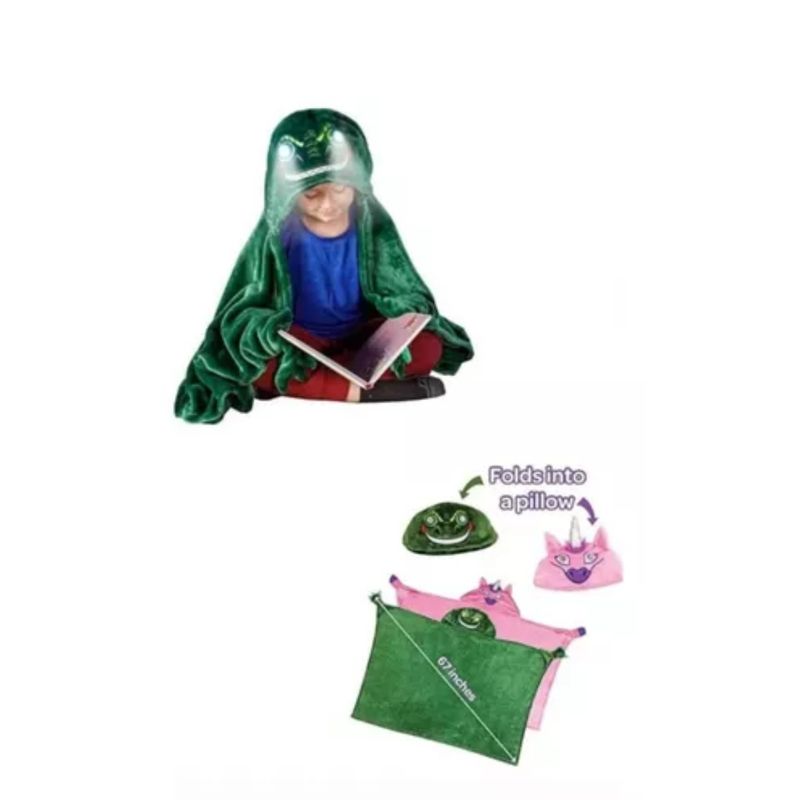 GENERICO - Frazada Con Luces Led Manta Capucha Infantil Poncho De Polar Verde