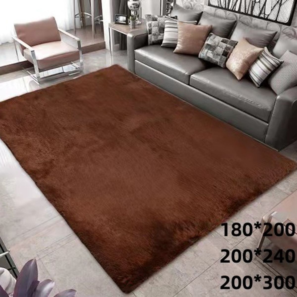 GENERICO - Alfombra peluda de living tipo shaggy 240 x 200 cafe