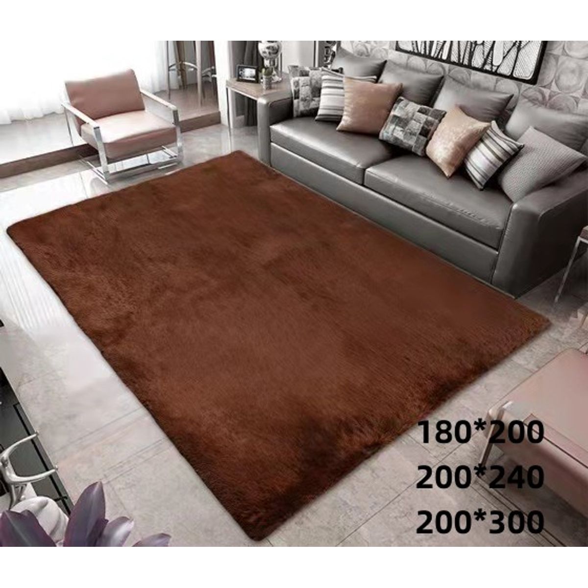 GENERICO - Alfombra peluda de living tipo shaggy 240 x 200 cafe