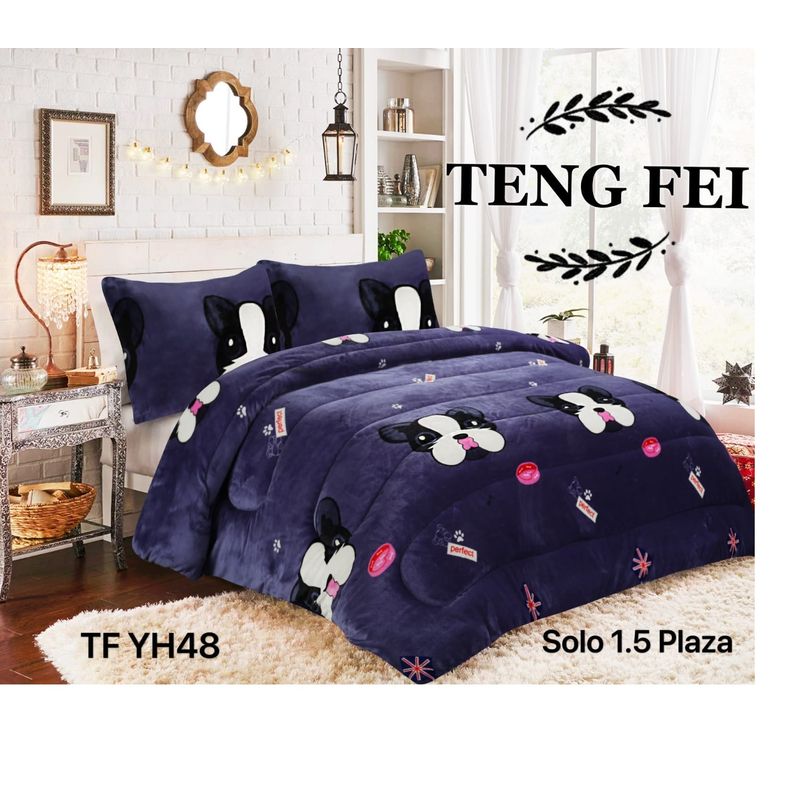 GENERICO - Cobertor Cubrecama de Invierno Plush con chiporro 1,5 plazas perrito