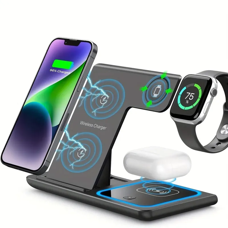 GENERICO - Cargador Inalámbrico Base 3en1 Carga Rapida Para iPhone