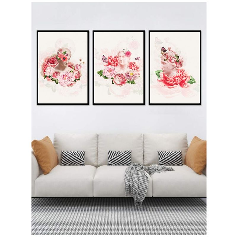 GENERICO - Cuadros Decorativos Escultura Griega Con Flores Pack X 3 Uds. 35x50 Cm C/u