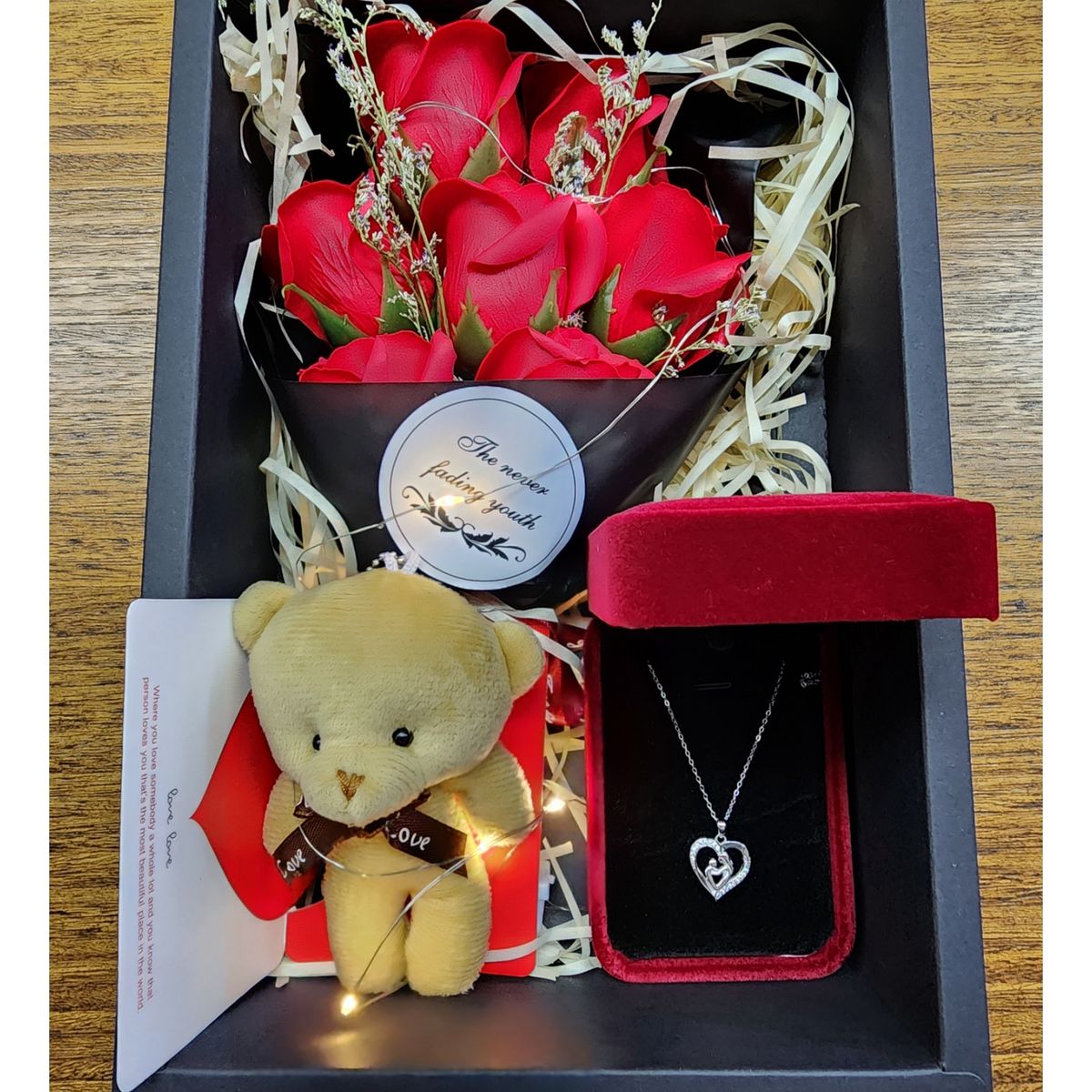 ZG JOYAS - Collar Plata 925 Corazón Madre Hijo/a Regalo Mamá Caja Rosas Peluche