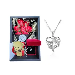 ZG JOYAS - Collar Plata 925 Corazón Mamá Hijo/a Caja Rosas Peluche Regalo Madre