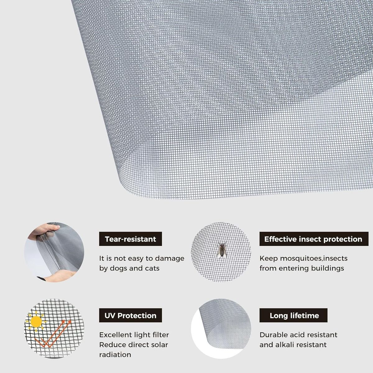 KUANGYE - 1.2 x 2 m Malla Mosquitera Gris F. Vidrio (PACK3 UN)