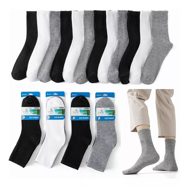 EVERSO - Pack 12 Calcetines Hombre Larga Calceta Deportiva Liso Bambú