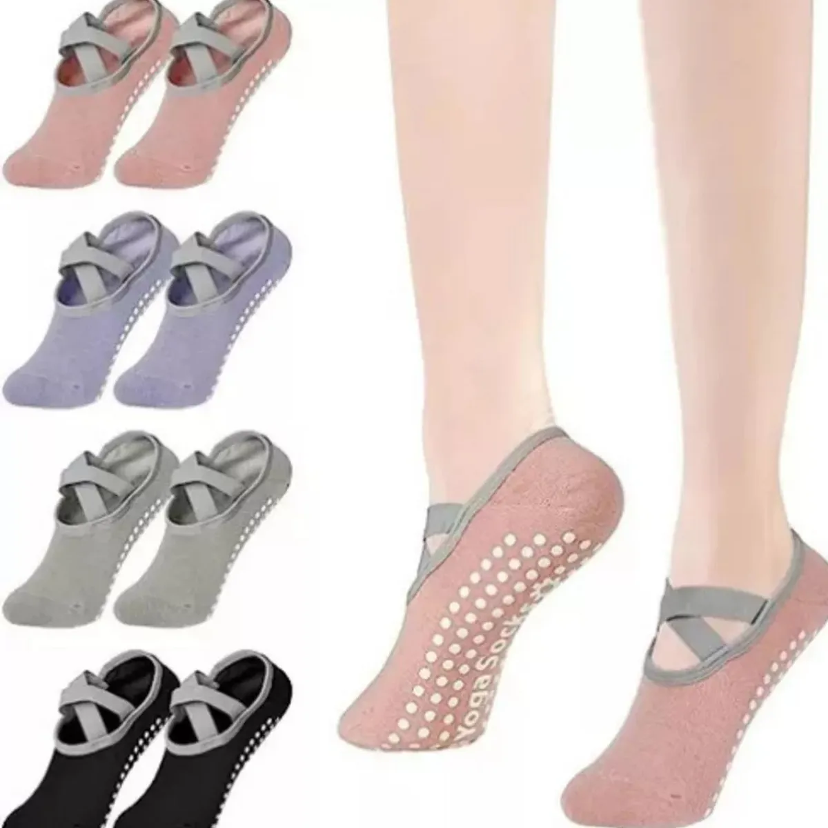 KUANGYE - Calcetines Antideslizantes Yoga Pilates Set 4 Pares