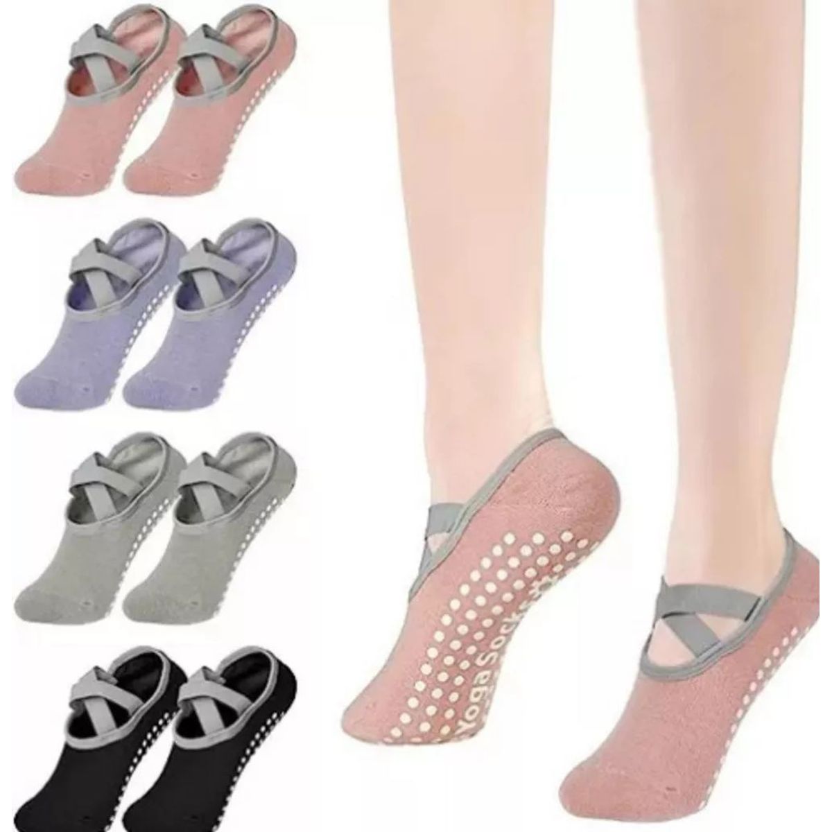 KUANGYE - Calcetines Antideslizantes Yoga Pilates Set 4 Pares
