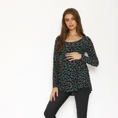NALA - Polera Maternal Ruedo Curvo Leo Verde Agua Rojo Maternity
