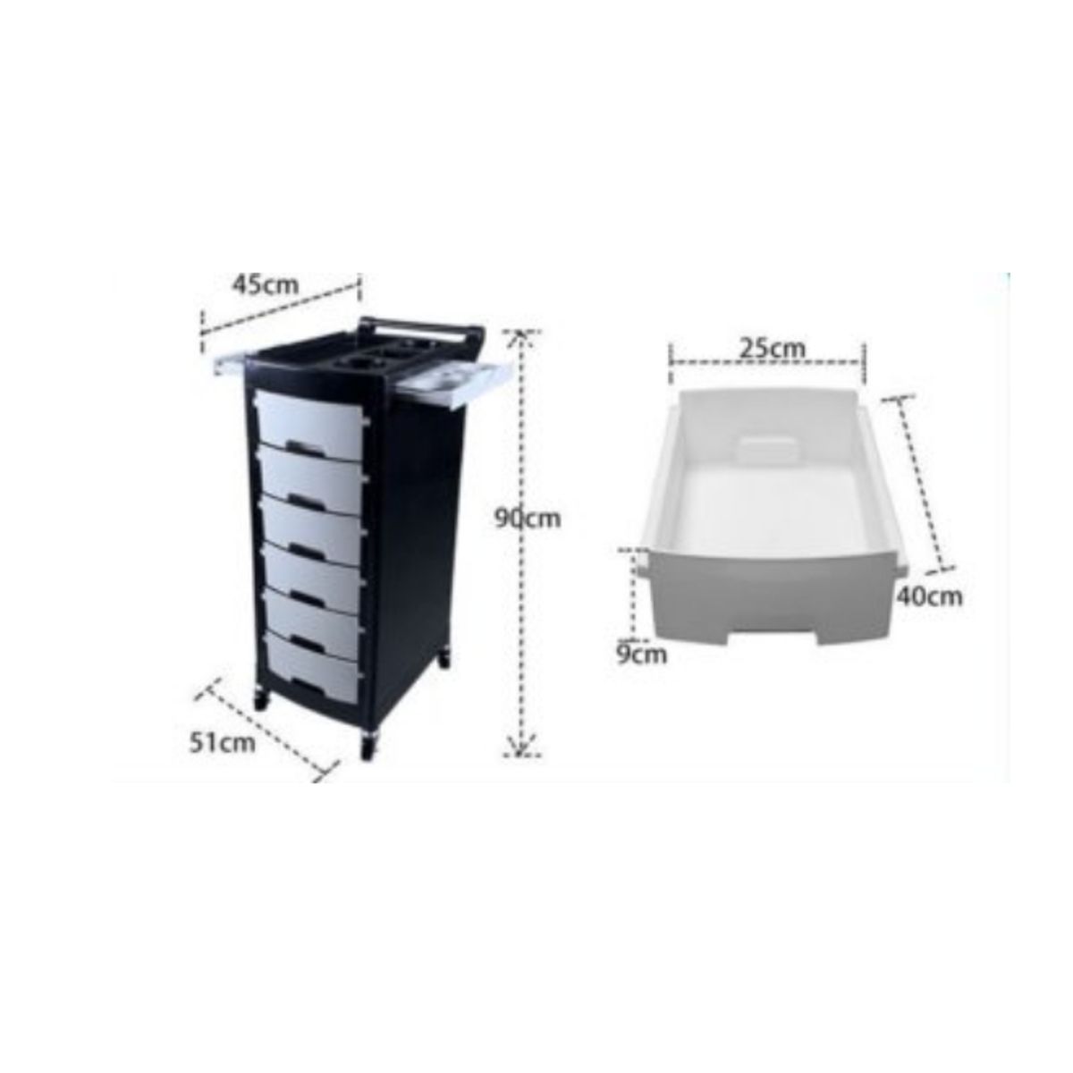 GENERICO - Carro Ayudante Profesional Peluqueria Negro y Blanco