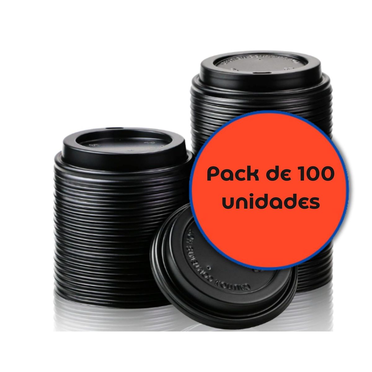 OMNIPACK - Tapa plana negra c/ boquilla para Vaso 12 oz (100 Unidades)