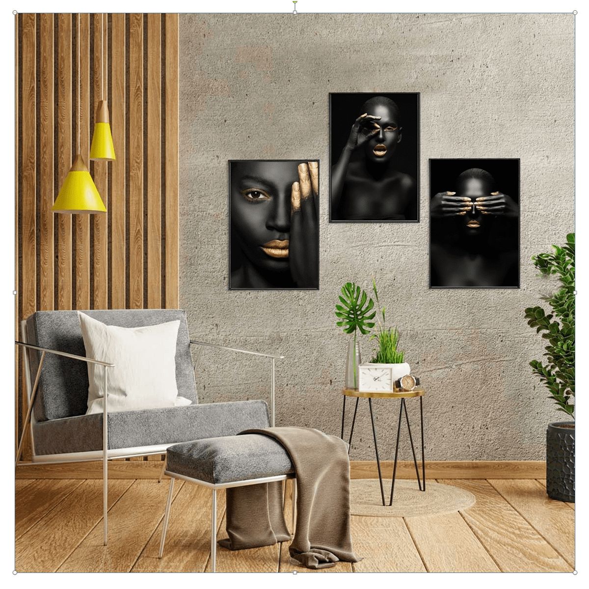 GENERICO - Cuadros Decorativos Mujer Africana Negra Pack X 3 Uds. 35x50 Cm C/u