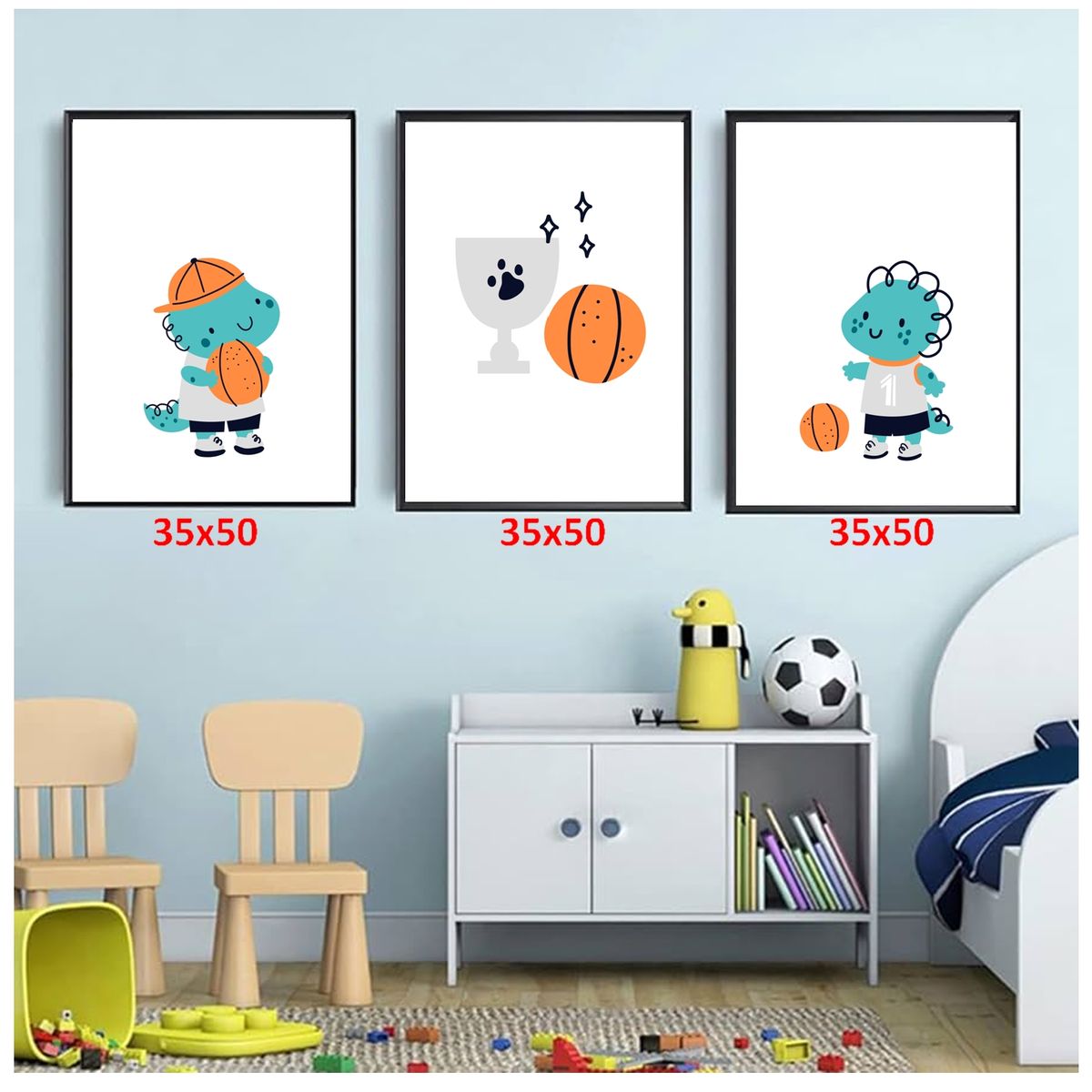 GENERICO - Cuadros Decorativos Para Niños De Dinosaurio Pack X 3 Uds 35x50 Cm C/u