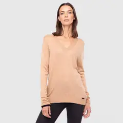 BUBBA - Women Sweater Solid Line Beige Black