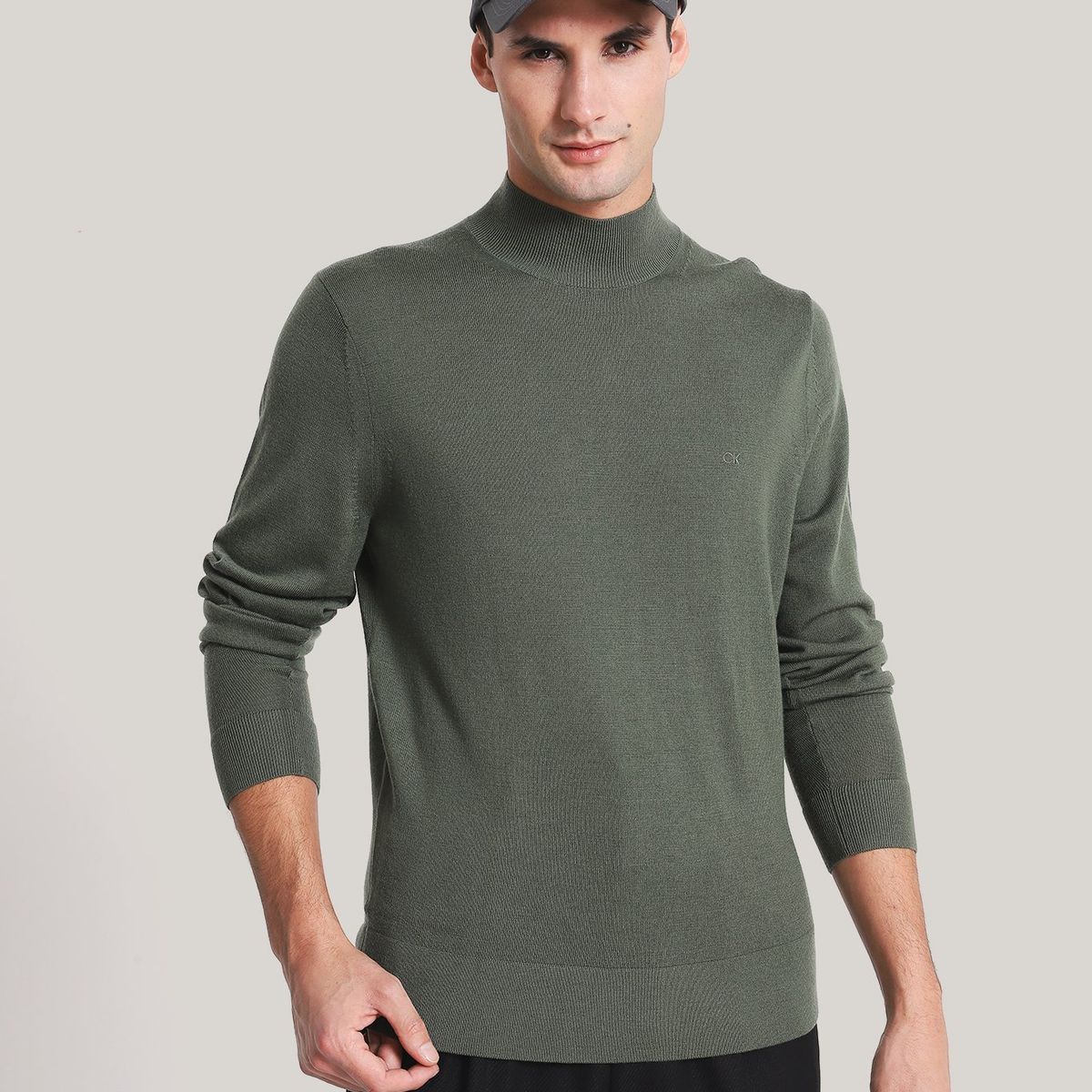 CALVIN KLEIN - Sweater Cuello Alto Merino Mock Verde Calvin Klein