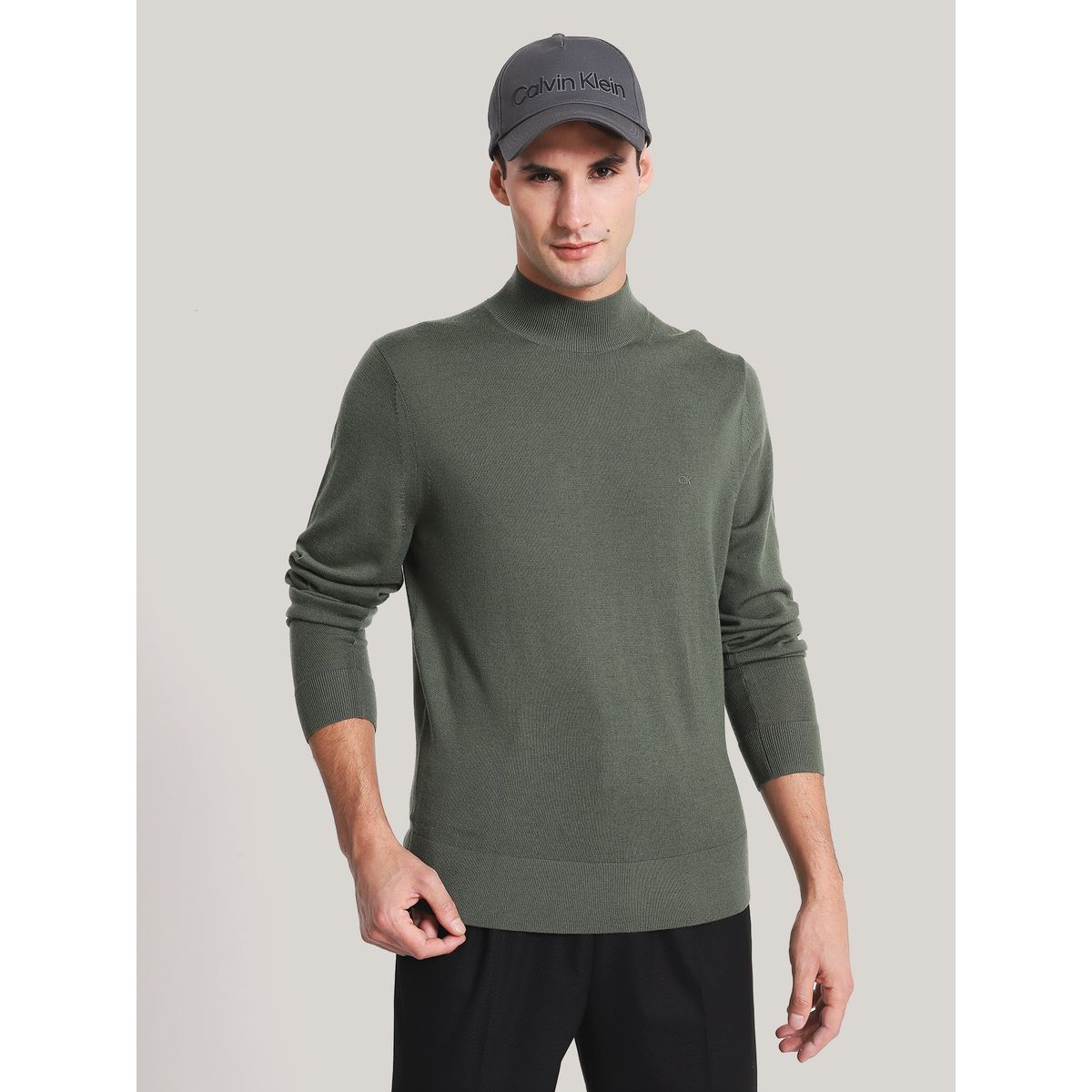 CALVIN KLEIN - Sweater Cuello Alto Merino Mock Verde Calvin Klein