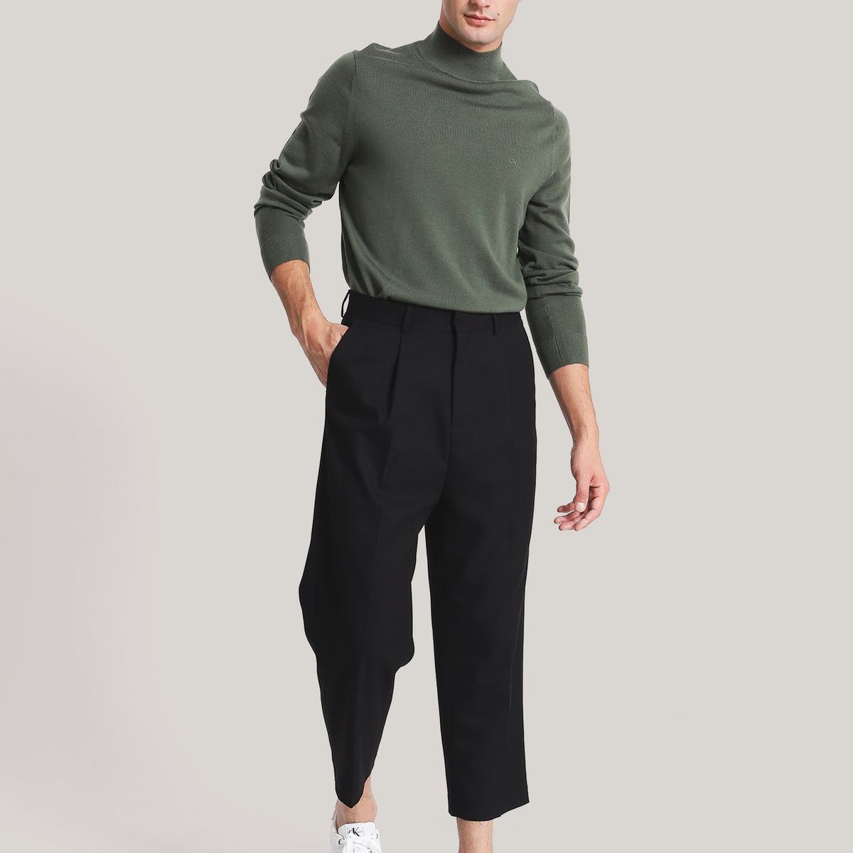 CALVIN KLEIN - Sweater Cuello Alto Merino Mock Verde Calvin Klein