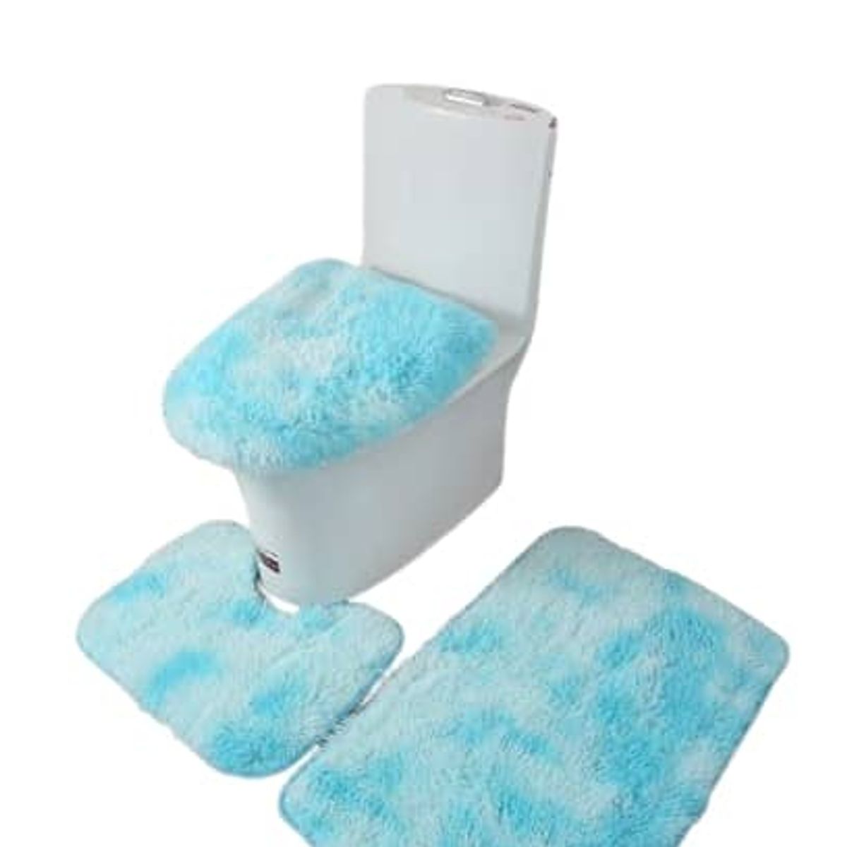 GENERICO - Set de Baño Color Turquesa Jaspeado Peludos 3 Piezas TF