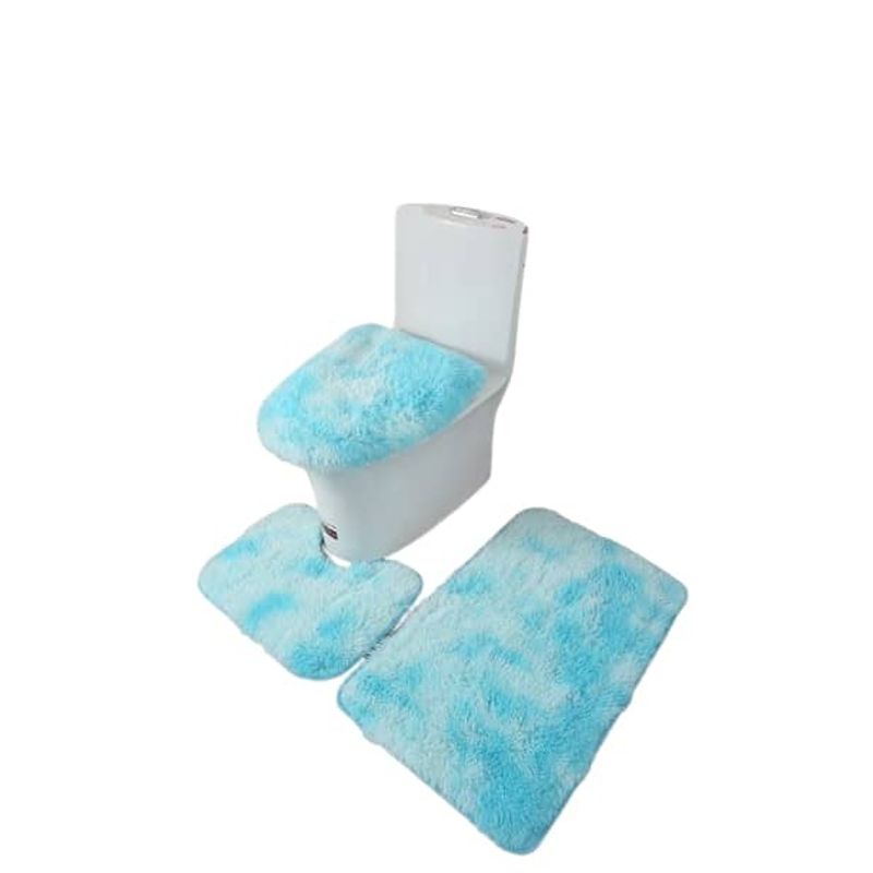 GENERICO - Set de Baño Color Turquesa Jaspeado Peludos 3 Piezas TF