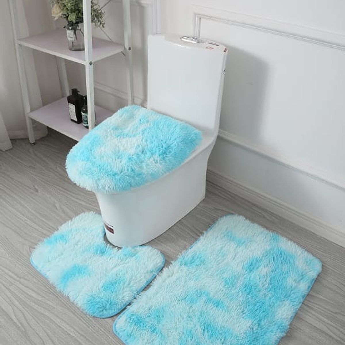 GENERICO - Set de Baño Color Turquesa Jaspeado Peludos 3 Piezas TF