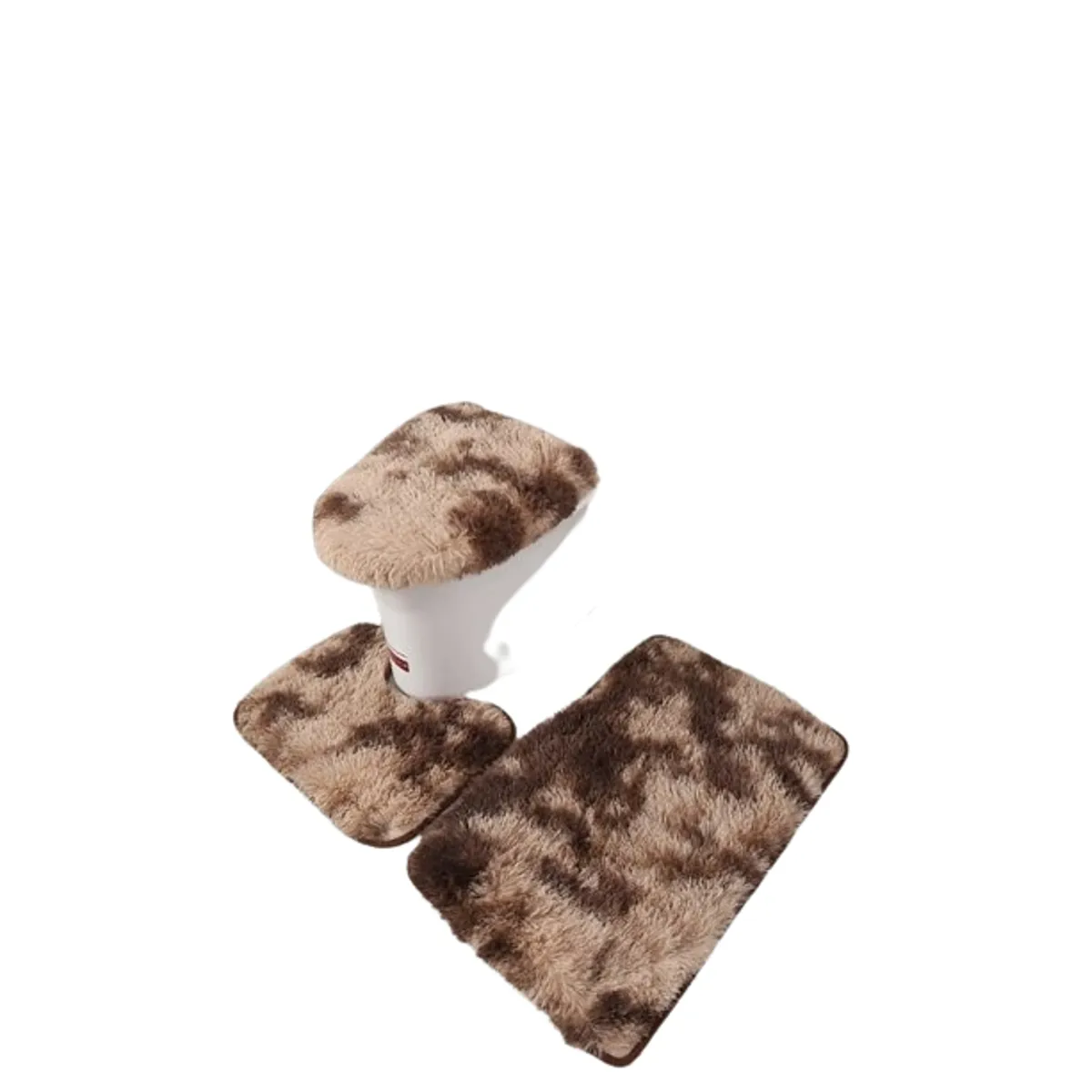 GENERICO - Juego de Baño Color Marrón Jaspeado Peludos  3 Piezas  TF