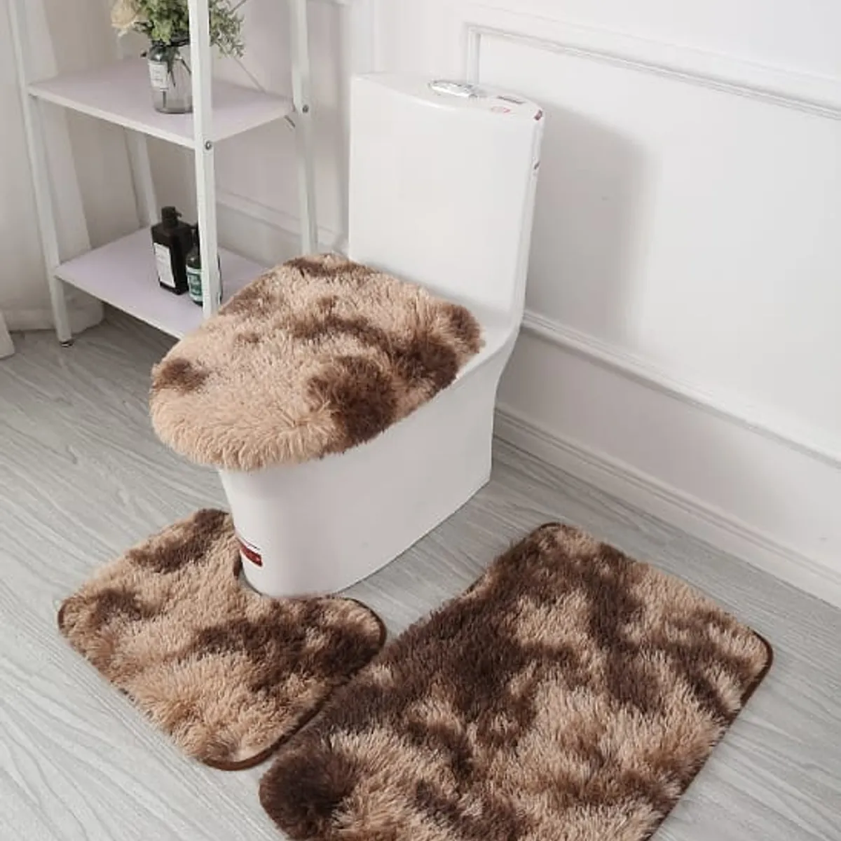 GENERICO - Juego de Baño Color Marrón Jaspeado Peludos  3 Piezas  TF