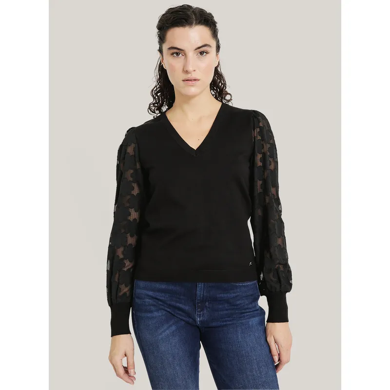 TOMMY HILFIGER - SWEATER CON MANGAS SEMITRANSPARENTES NEGRO TOMMY HILFIGER