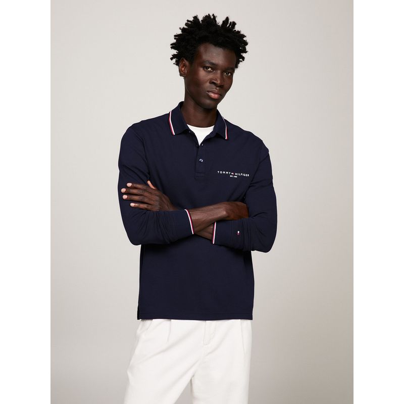 TOMMY HILFIGER - POLO SOLID CON CUELLO RIBETEADO AZUL TOMMY HILFIGER