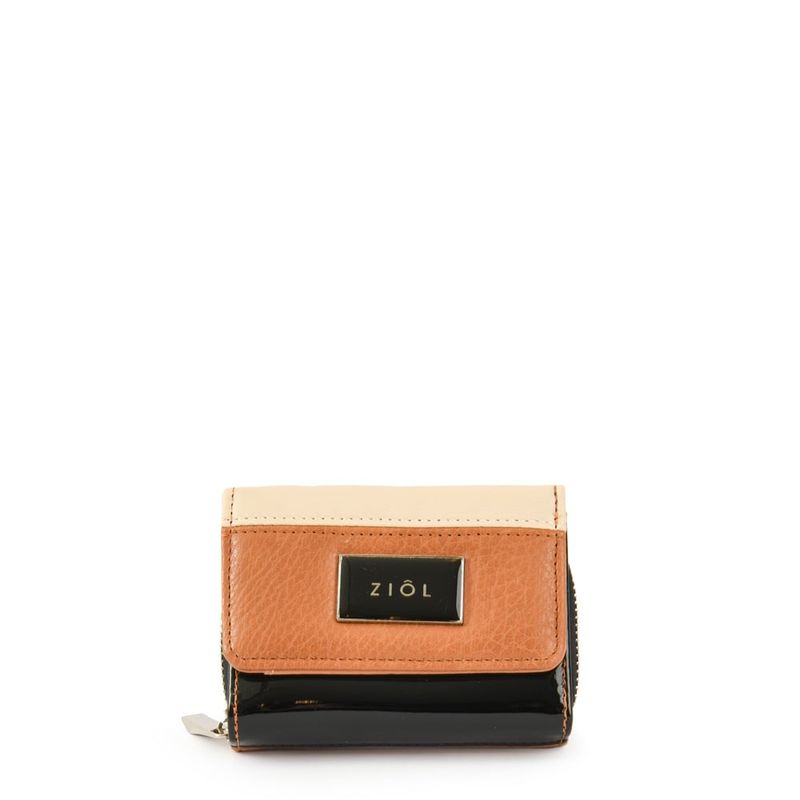 ZIOL - Billetera cierre exterior pequeña clara camel
