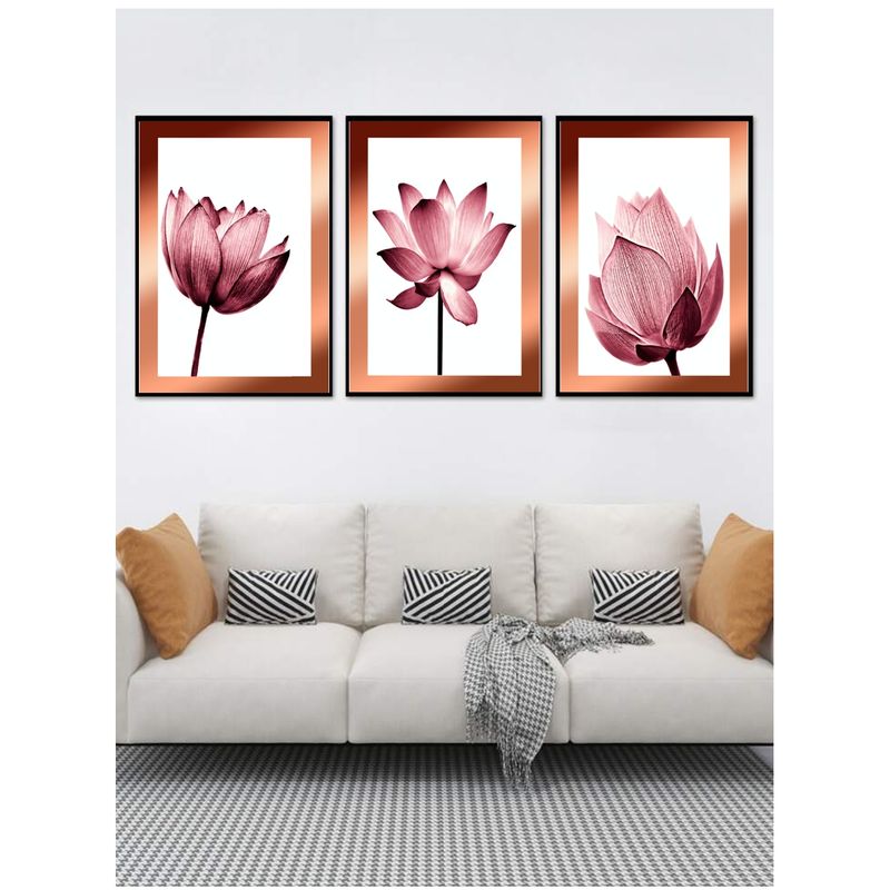 GENERICO - Cuadros Decorativos  Flores Abstractas Pack X 3 Uds 35x50 Cm C/u