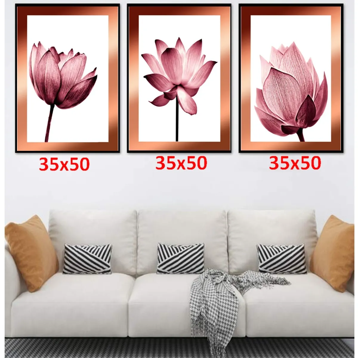 GENERICO - Cuadros Decorativos  Flores Abstractas Pack X 3 Uds 35x50 Cm C/u