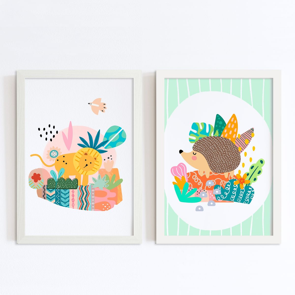 DECORACION PAJARITO - Set de cuadros decorativos infantiles león y erizo