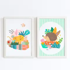 DECORACION PAJARITO - Set de cuadros decorativos infantiles león y erizo