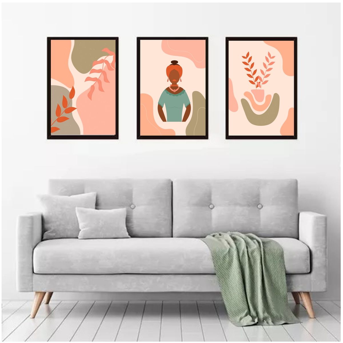 GENERICO - Cuadros Decorativos Flores y Mujer Negra Pack X 3 Uds. 35x50 Cm C/u