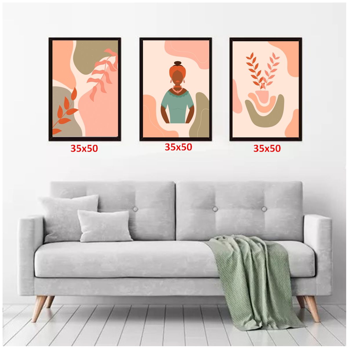 GENERICO - Cuadros Decorativos Flores y Mujer Negra Pack X 3 Uds. 35x50 Cm C/u